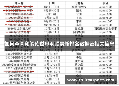 如何查阅和解读世界羽联最新排名数据及相关信息